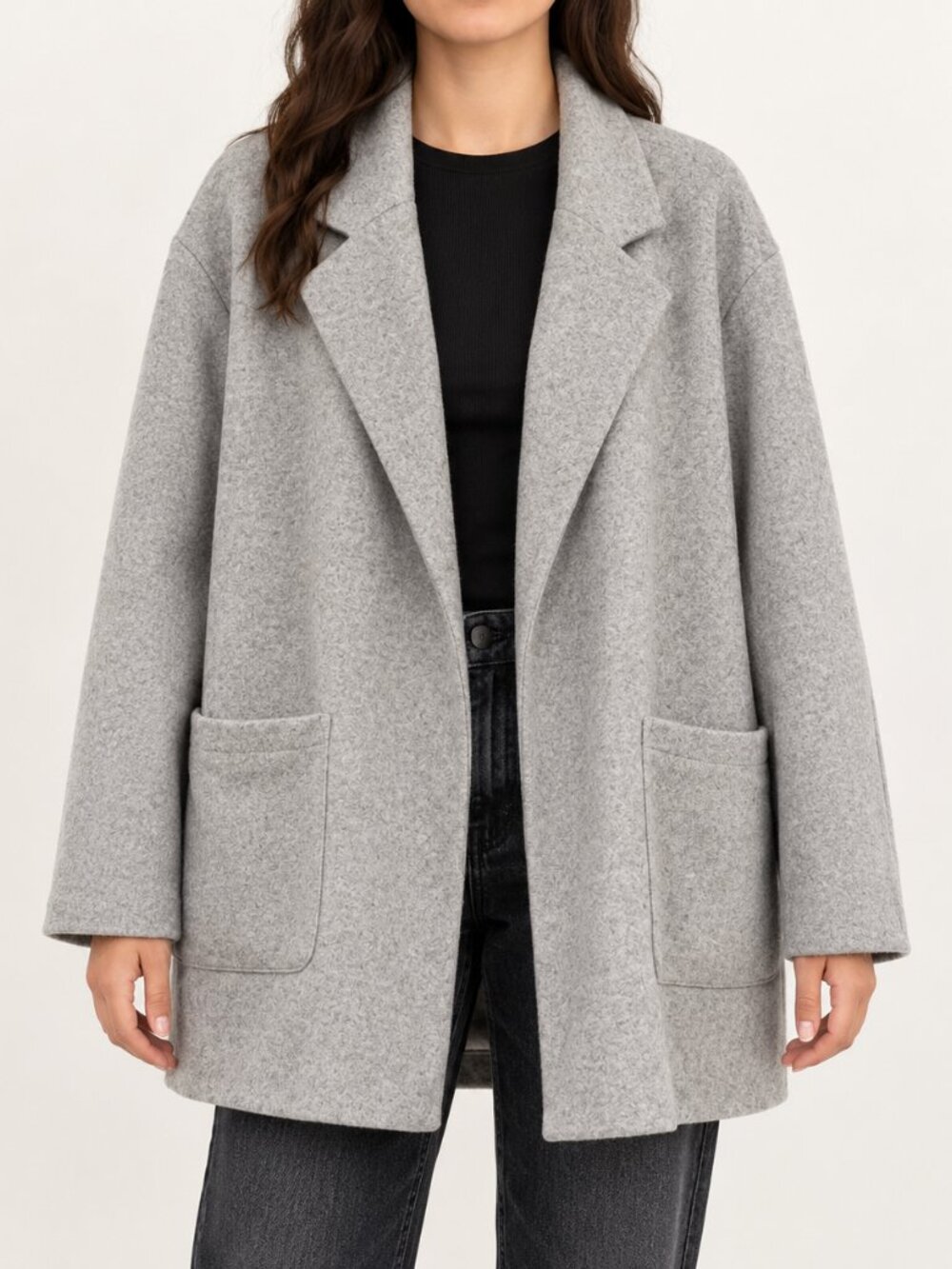 Zara Gray Relaxed Wool-Blend Pea Coat